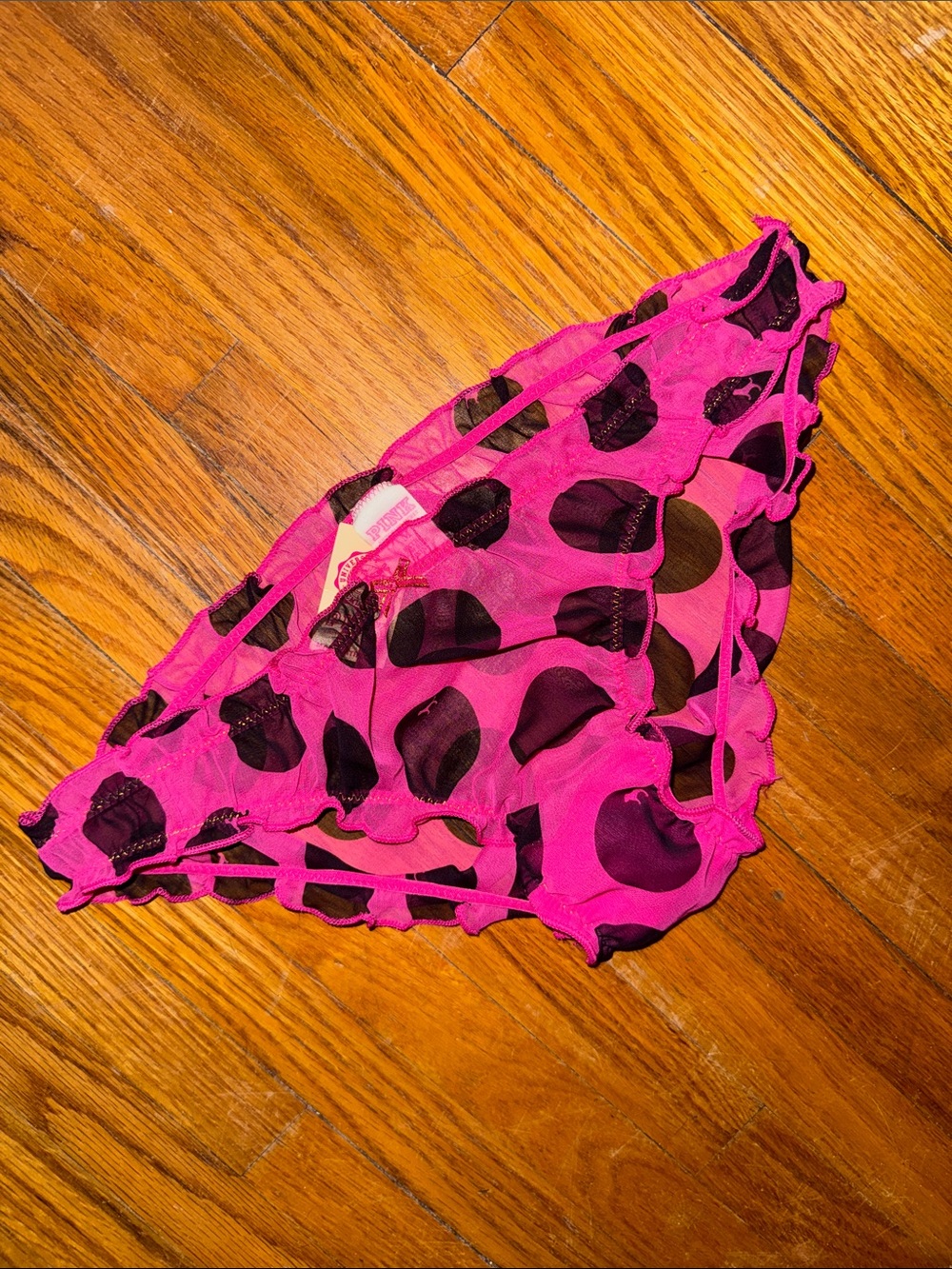 NWT Victoriaâs Secret PINK Sheer Polka Dot Ruffle Panties Size M